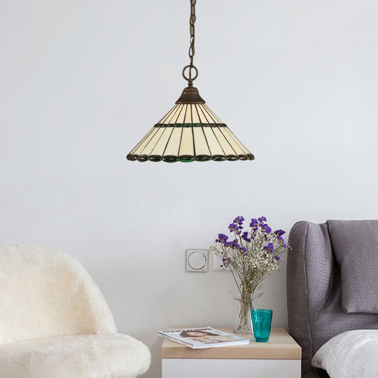 Tiffany-Style Hand Cut Glass Pendant Light Fixture - Brown/Green 1 Head Green