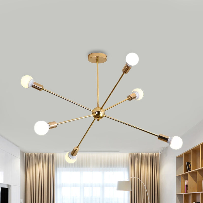 Modernist Metal Starburst Chandelier Light - 26’’/38.5’’ Wide Gold 6/10/12 Lights Hanging