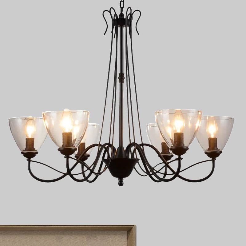 Modern Black Tapered Chandelier - 3/5/6-Light Clear Glass Pendant Light For Living Room