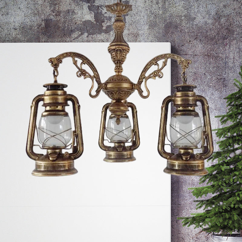 Industrial Pendant Chandelier Light For Kitchen - Clear Glass With Black/Silver/Red Lantern Design