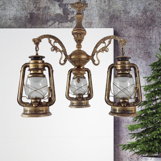 Industrial Pendant Chandelier Light For Kitchen - Clear Glass With Black/Silver/Red Lantern Design