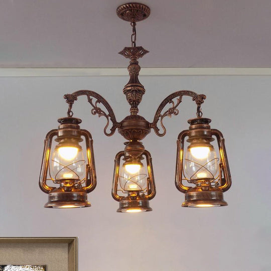 Industrial Pendant Chandelier Light For Kitchen - Clear Glass With Black/Silver/Red Lantern Design