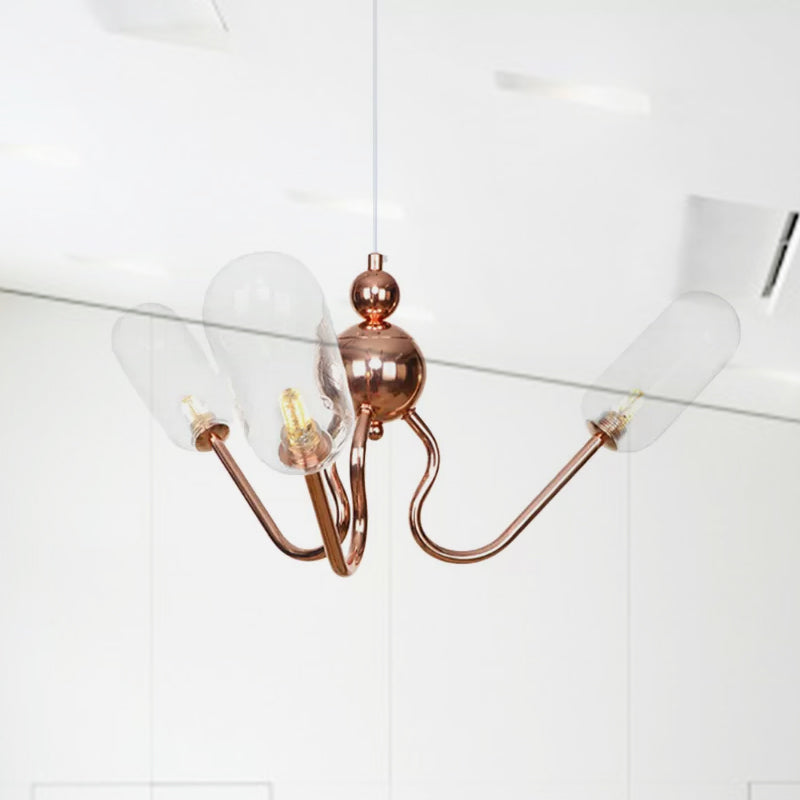 Industrial Copper 3-Light Chandelier With Clear/Amber Glass Globes Dining Room Pendant Fixture