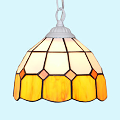 Tiffany-Style Black/White Hand Cut Glass Ceiling Pendant Light - 1 Head Bowl Suspension Lamp White