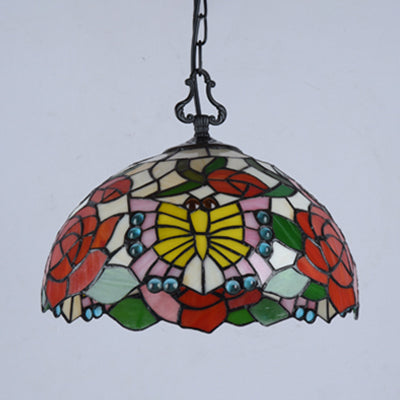 Modern Stained Glass Tiffany Suspension Lamp - Black Shell Leaf Butterfly Design Ideal For Dining