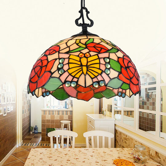Modern Stained Glass Tiffany Suspension Lamp - Black Shell Leaf Butterfly Design Ideal For Dining