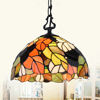 Modern Stained Glass Tiffany Suspension Lamp - Black Shell Leaf Butterfly Design Ideal For Dining