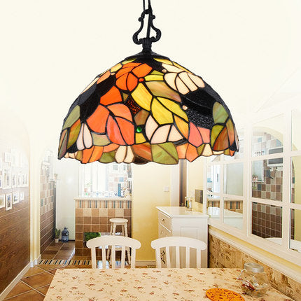 Modern Stained Glass Tiffany Suspension Lamp - Black Shell Leaf Butterfly Design Ideal For Dining