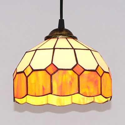 Pink/Blue/Orange Stained Glass Hemisphere Pendant Light - Tiffany-Style Suspension Lamp Orange