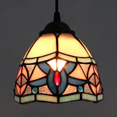 Stained Glass Tiffany Mini Pendant Light - Black Finish / Magnolia