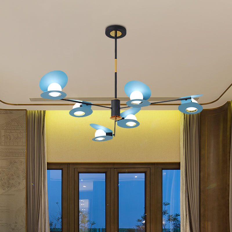 Contemporary Iron Ceiling Chandelier - Mussel Shape 6/8 Bulbs Blue/Black & Gold Living Room