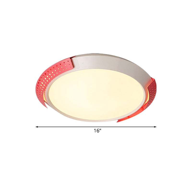 Modernist Led Pink/Gold Round Metal Ceiling Fixture With Hollow Design 16/19.5/23.5 W