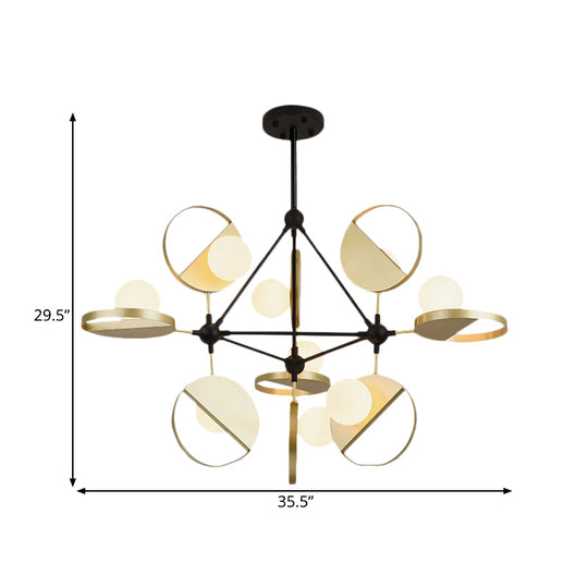Modern Black & Gold Triangle Frame Semi Flush Mount Ceiling Lamp - 9 Head Metal Led Light