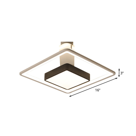 16/19.5 W Iron Square Flushmount Black & White Led Flush Mount Lighting - White/Warm Light