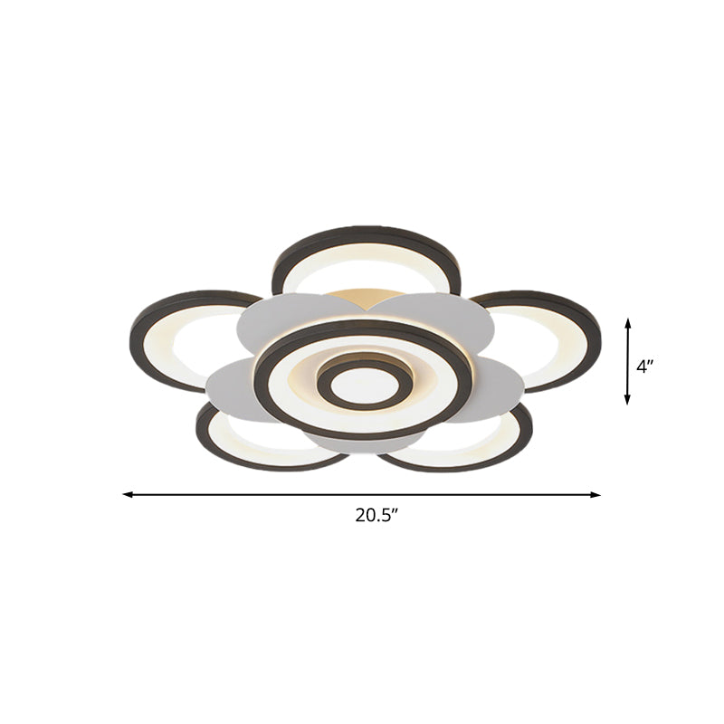 Contemporary White & Black Flower Flushmount Led Ceiling Light In White/Warm - 20.5/24.5 W