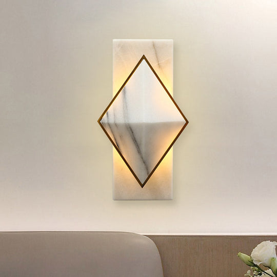 Modern White Led Wall Sconce: Stone Rhombus And Rectangle Design For Corridor