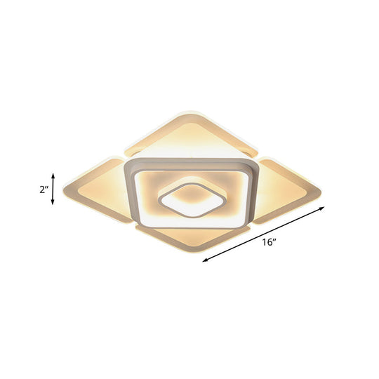 16’/19.5’ Led Flush Bedroom Lamp - Contemporary White Square Acrylic Shade In White/Warm Light