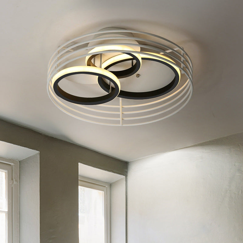 Rings Bedroom Flushmount Acrylic Led Flush Lamp - Contemporary Design Metal Cage Black/White