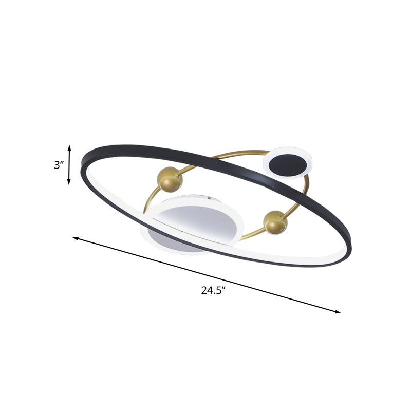 Modern Led Flushmount Lighting: Black & Gold Oval Ring Flush Ceiling Lamp - Warm/White Light
