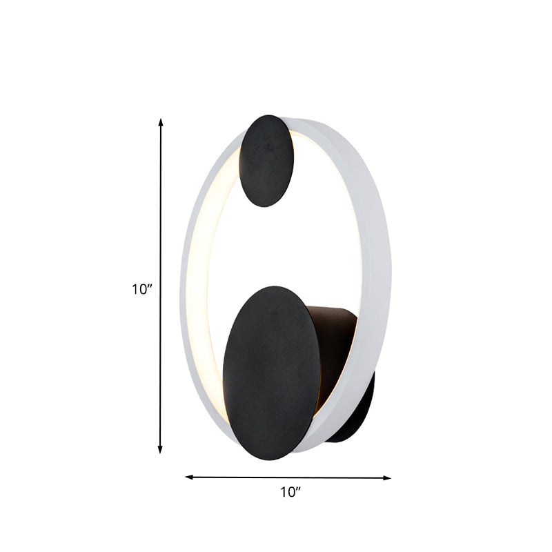 Modern Black & White Acrylic Led Wall Sconce With Halo Shape For Bedside In White/Warm Light