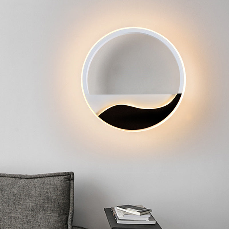 Minimalist Acrylic Ring Sconce Light Fixture - White/Black Led Wall Mounted Lamp Black-White / Warm