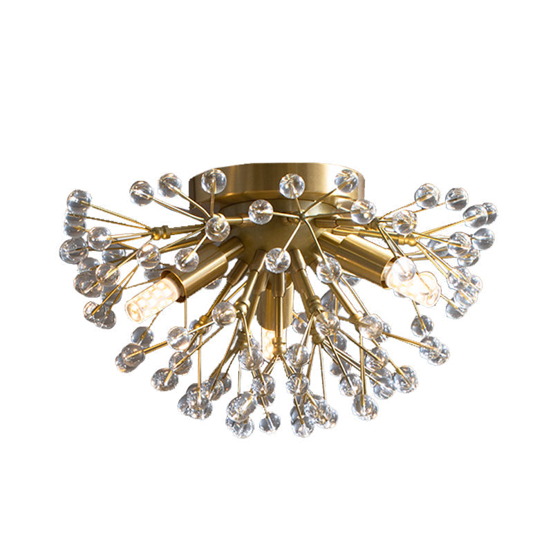 Modernist Metallic Dandelion Flushmount Light In Brass With 3/4/6 Bulbs