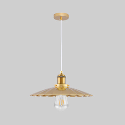 Gold Scalloped Edge Pendant Light - Loft Metallic 1 Bulb Hanging Fixture Coffee Shop Style 12/14
