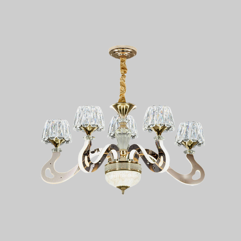 Modernist Conical Clear Crystal Hanging Light Kit - 3/5 Head Led Chandelier Pendant Lamp For Bedroom