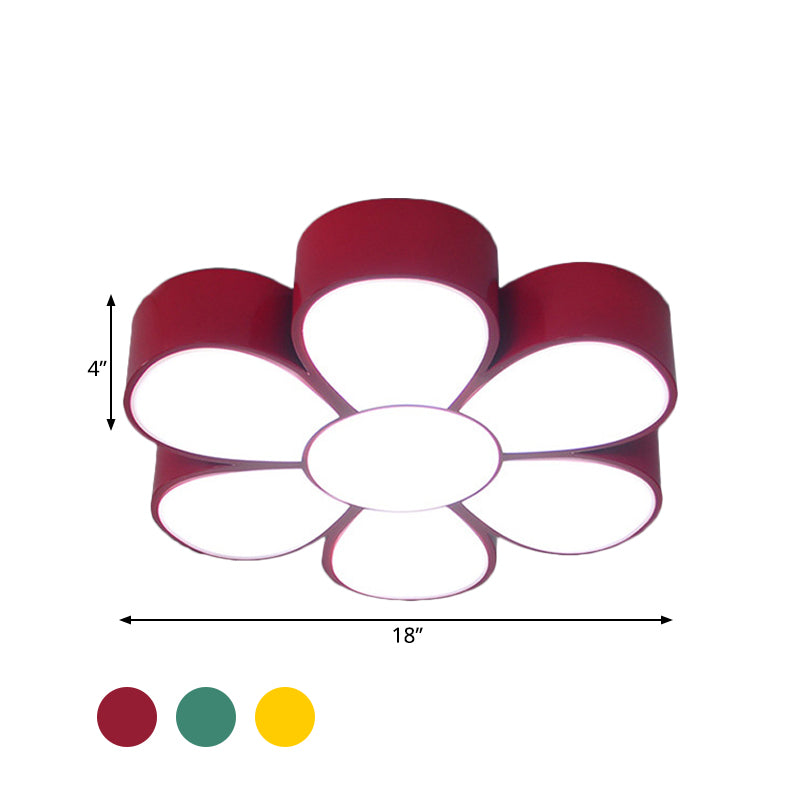 Flower - Shaped Kids Flush Ceiling Light Fixture In Vibrant Yellow/Green/Red With Acrylic Shade