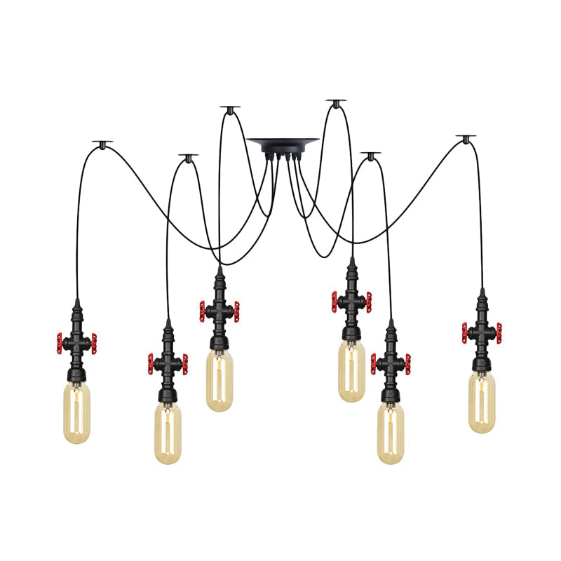 Vintage Amber Glass Multi Pendant Light - 2/3/6-Light Coffee Shop Led Swag Suspension Lamp In Black