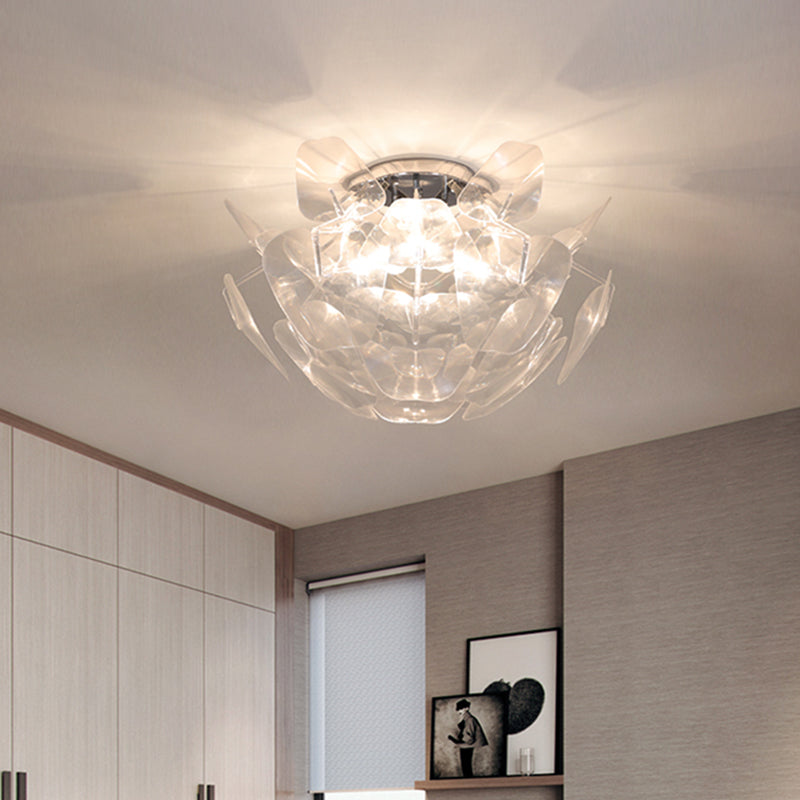 Contemporary Clear Pvc Pine Cone Ceiling Flush Mount - 3 Bulb Light For Living Room