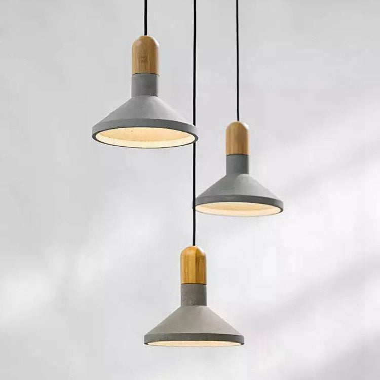 1-Light Industrial Conic Shade Hanging Cement Pendant Lamp In Wood/Red/Black Finish - Ideal For