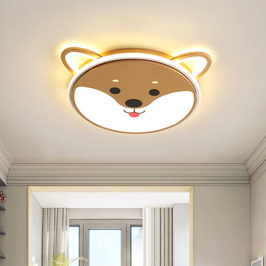Kids’ Led Flush Mount Cartoon Doggy Ceiling Light With Yellow Acrylic Shade In Warm/White