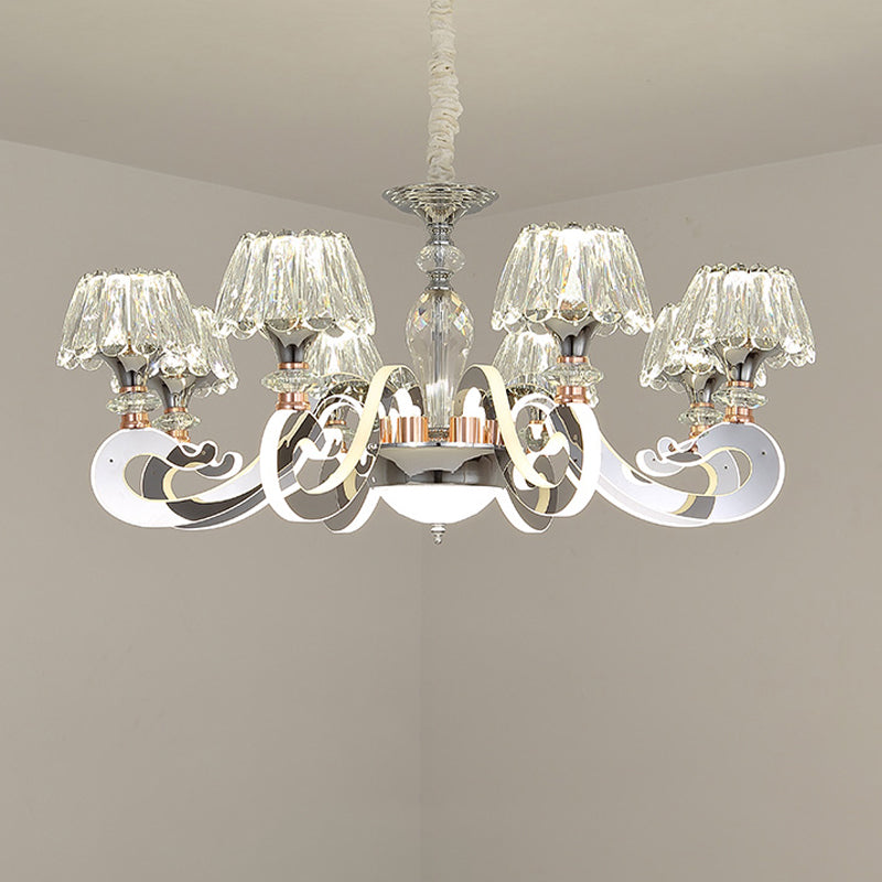 Modern Clear Crystal Led Chandelier Pendant Light - 6/8 Heads Conic Design