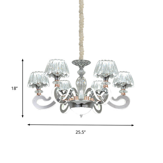 Modern Clear Crystal Led Chandelier Pendant Light - 6/8 Heads Conic Design