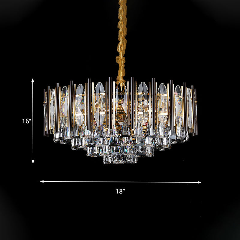 Modern Conical Crystal Pendant Chandelier - Clear 7-Light Black Living Room Hanging Lamp