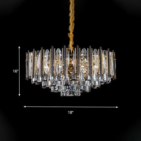 Modern Conical Crystal Pendant Chandelier - Clear 7-Light Black Living Room Hanging Lamp