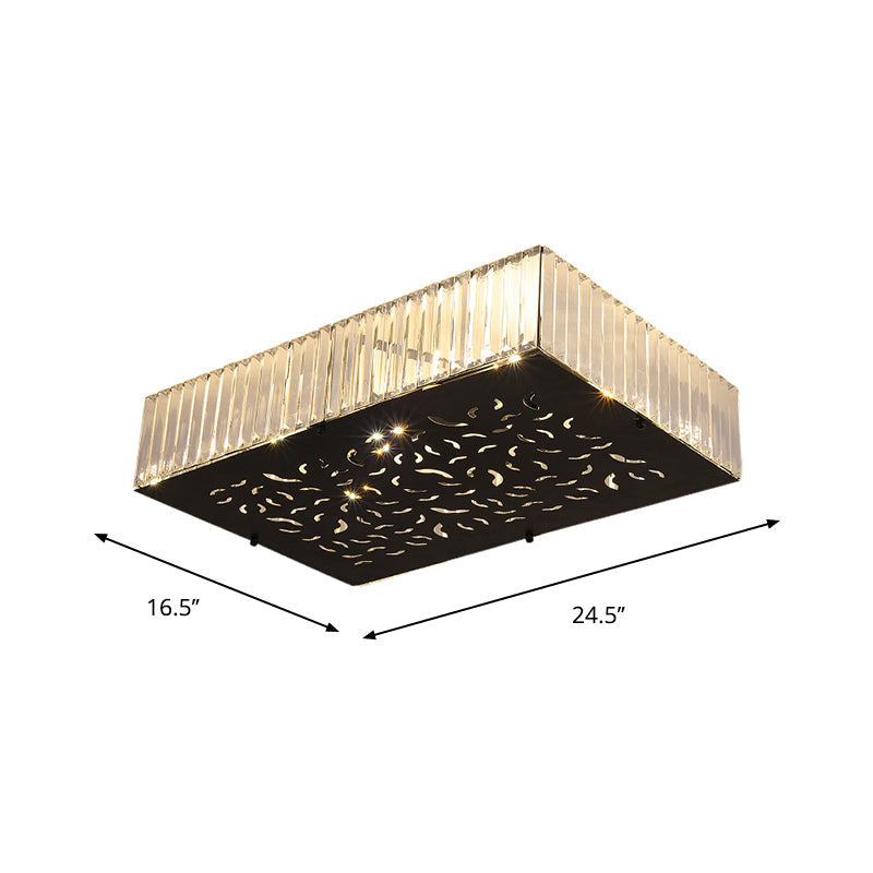 Black Crystal Block Ceiling Mounted Fixture - Simple & Elegant Flush Lighting For Bedroom