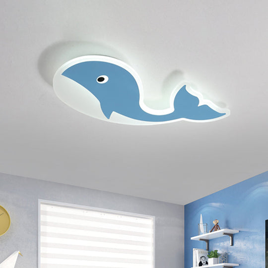 Cartoon Whale Flush Mount Lamp - Ultrathin Acrylic Led Ceiling Light For Kids Room (Pink/Blue) Blue