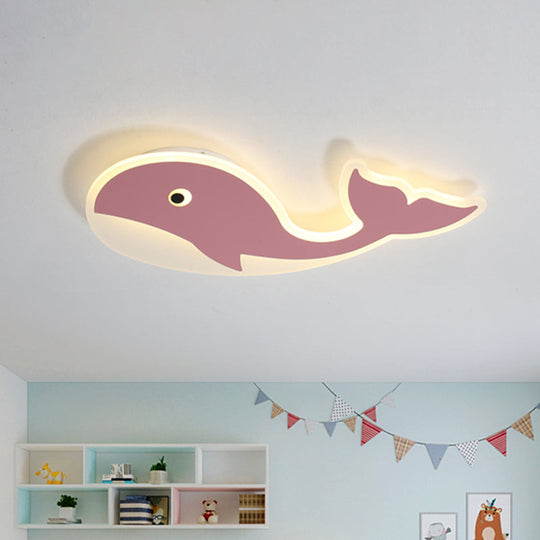 Cartoon Whale Flush Mount Lamp - Ultrathin Acrylic Led Ceiling Light For Kids Room (Pink/Blue) Pink