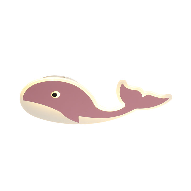 Cartoon Whale Flush Mount Lamp - Ultrathin Acrylic Led Ceiling Light For Kids’ Room (Pink/Blue)