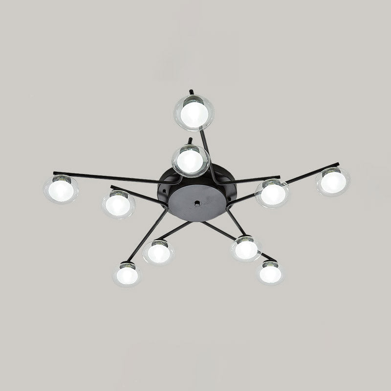 Pentagram Flush Ceiling Light With Dual Glass Shades - Kids’ Iron Semi Mount Lighting