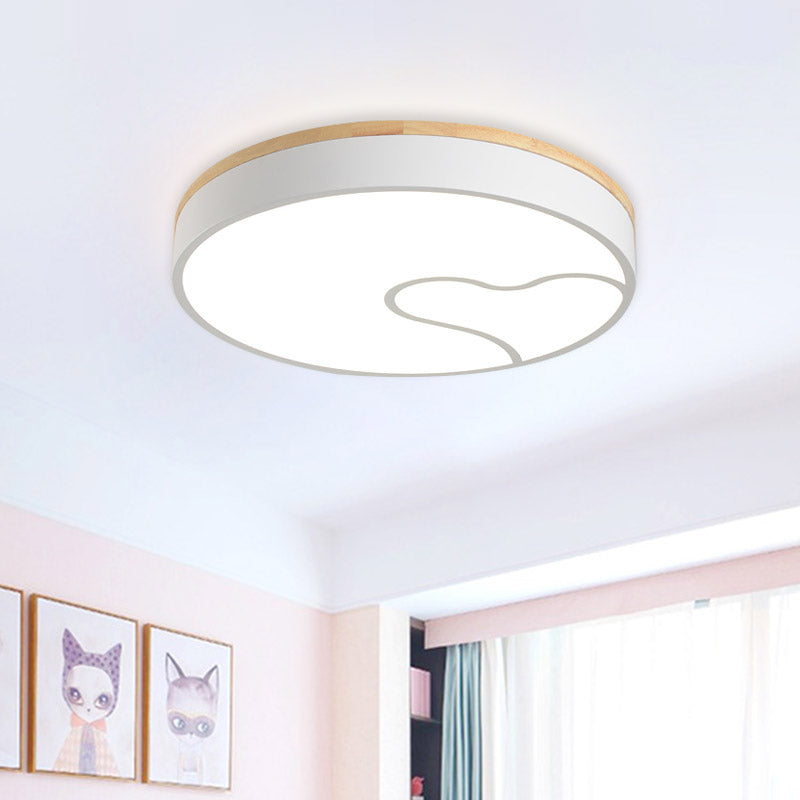 Green/White/Grey Macaron Ceiling Led Light With Wave Pattern And Wood Accent White