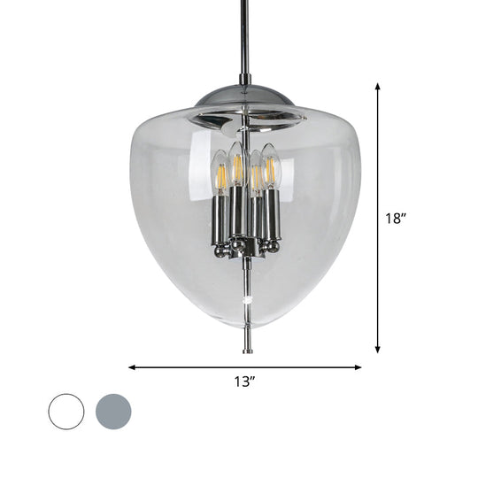 Industrial Chrome Pinecone Pendant Chandelier - Clear/Smoke Gray Glass 4 Lights Restaurant Hanging