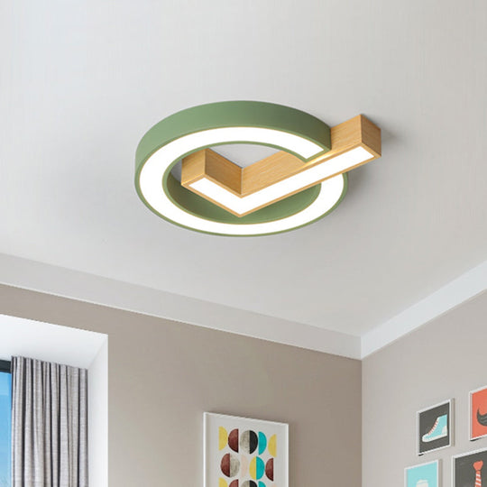 Green/Grey-Wood Flush Mount Led Ceiling Light For Kids Rooms Green
