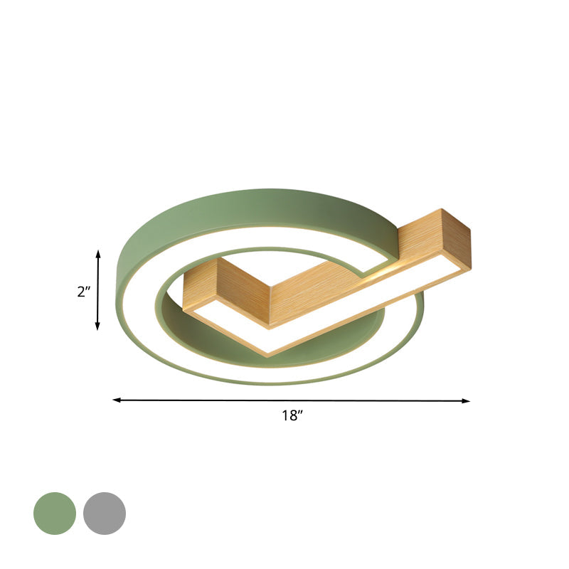 Green/Grey-Wood Flush Mount Led Ceiling Light For Kids Rooms