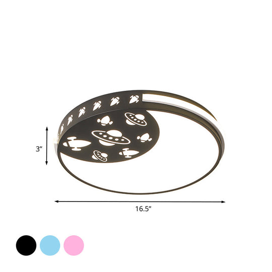 Crescent Led Flush Mount Kids Acrylic Ceiling Lamp In Blue/Black/Pink – Outer Space Design For