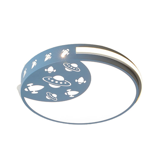 Crescent Led Flush Mount Kids Acrylic Ceiling Lamp In Blue/Black/Pink – Outer Space Design For