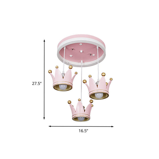 Kids 3-Light Pink Led Flush Ceiling Lamp With Acrylic Loop Shape And Crown Draping Shade