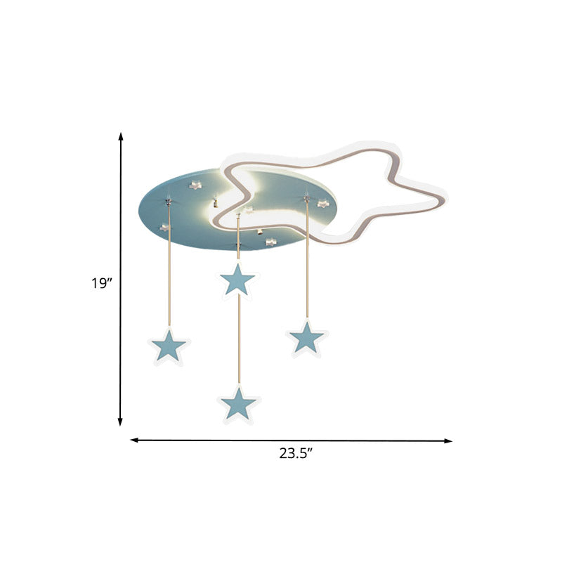 Led Flush Mount Kids Bedroom Ceiling Lamp With Drape In Pink/Blue – Star Cloud And Loving Heart